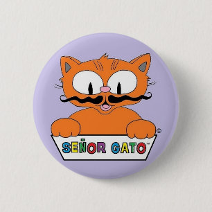 Knop met Cartoon Snorharen Kat Señor Gato Ronde Button 5,7 Cm