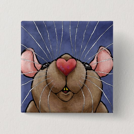 Knop met Cute Heart Rat Vierkante Button 5,1 Cm (Voorkant)