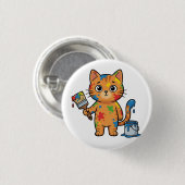 Knop met cute schilderende kat ronde button 3,2 cm (Voorkant /achterkant)