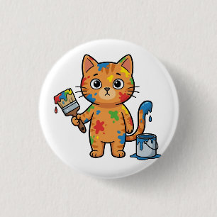 Knop met cute schilderende kat ronde button 3,2 cm
