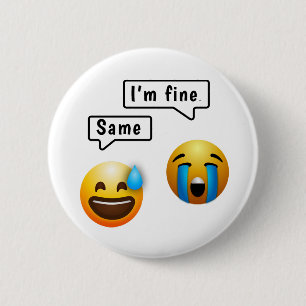 Knop met cute smiley gezichtsemoticon ronde button 5,7 cm
