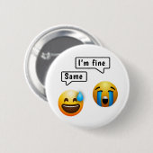 Knop met cute smiley gezichtsemoticon ronde button 5,7 cm (Voorkant /achterkant)