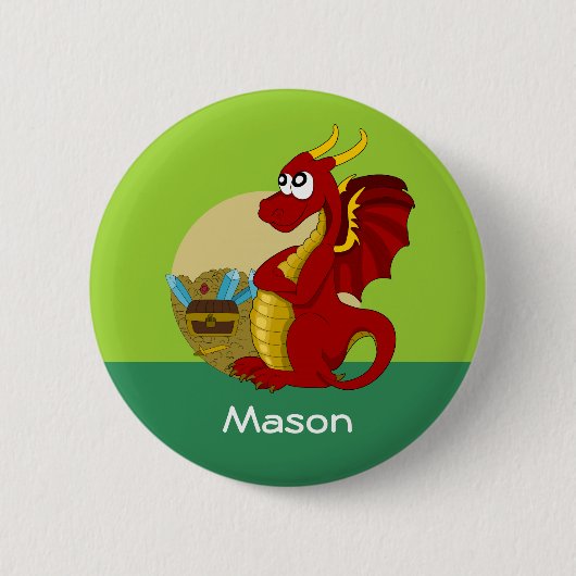 Knop met draak cartoon ronde button 5,7 cm (Voorkant)