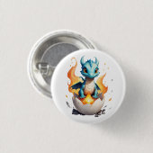 Knop met een schattige draak die uitkomt - fantasi ronde button 3,2 cm (Voorkant /achterkant)