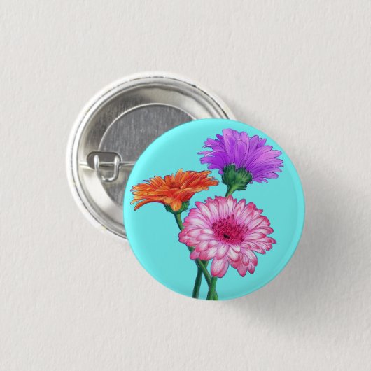 Knop met Gerbera Madeliefjes Ronde Button 3,2 Cm (Voorkant /achterkant)