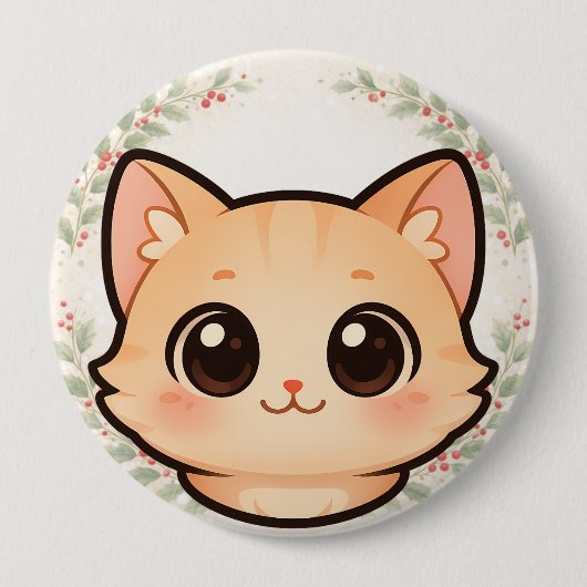 Knop met Kawaii Kattengezicht Ronde Button 4,0 Cm (Voorkant)