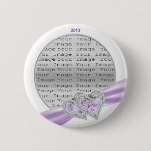 Knop met lint in lavendel en hartjes ronde button 5,7 cm