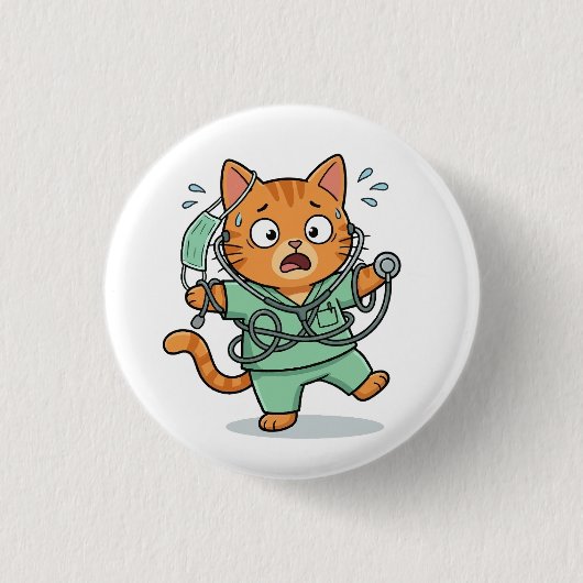 Knop met Meneer de Kat Dokter Ronde Button 3,2 Cm (Voorkant)