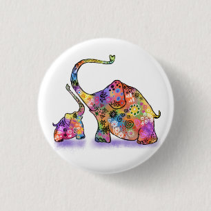 Knop met Schattige Baby en Moeder Olifanten Ronde Button 3,2 Cm