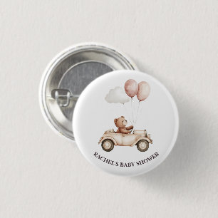 Knop met vintage teddybeer-autootje voor baby show ronde button 3,2 cm