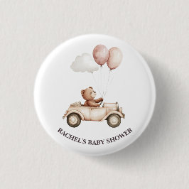 Knop met vintage teddybeer-autootje voor baby show ronde button 3,2 cm