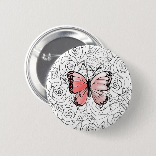 Knop met Vlinder Ronde Button 5,7 Cm (Voorkant /achterkant)