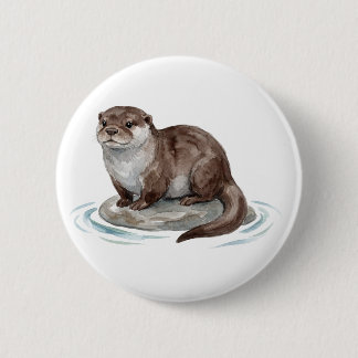 Knop met waterverf otter ronde button 5,7 cm