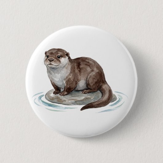 Knop met waterverf otter ronde button 5,7 cm (Voorkant)