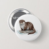Knop met waterverf otter ronde button 5,7 cm (Voorkant /achterkant)