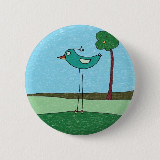 Knop, Mooie vogel en boom Ronde Button 5,7 Cm (Voorkant)