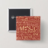 Knop Muziek Genres Word Collage Vierkante Button 5,1 Cm (Voorkant /achterkant)