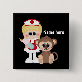 Knop Naam toevoegen cartoon Verpleegkundige Vierkante Button 5,1 Cm