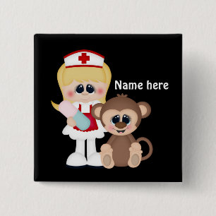 Knop Naam toevoegen cartoon Verpleegkundige Vierkante Button 5,1 Cm