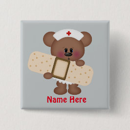 Knop Naam toevoegen cartoon Verpleegkundige Vierkante Button 5,1 Cm