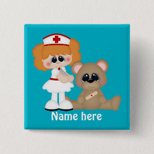 Knop Naam toevoegen cartoon Verpleegkundige Vierkante Button 5,1 Cm