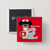 Knop Naam toevoegen cartoon Verpleegkundige Vierkante Button 5,1 Cm (Voorkant /achterkant)