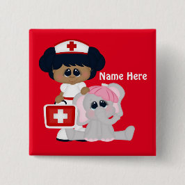 Knop Naam toevoegen cartoon Verpleegkundige Vierkante Button 5,1 Cm