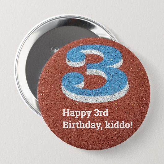 Knop Nummer derde verjaardag Running Ronde Button 4,0 Cm (Voorkant /achterkant)
