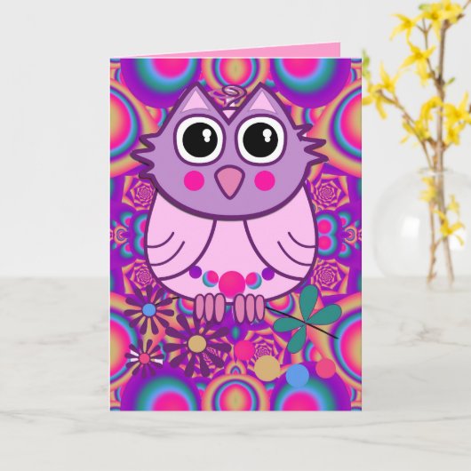 Knop Owl Birthday-kaart met tekst Kaart (Gele Bloem)