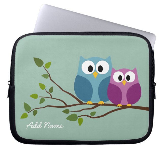 Knop Owl Koppeling Tekenen op een boomtak Laptop Sleeve (Voorkant)