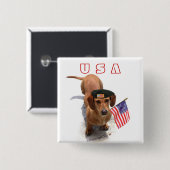 Knop Patriotic dachshund Verenigde Staten Vierkante Button 5,1 Cm (Voorkant /achterkant)