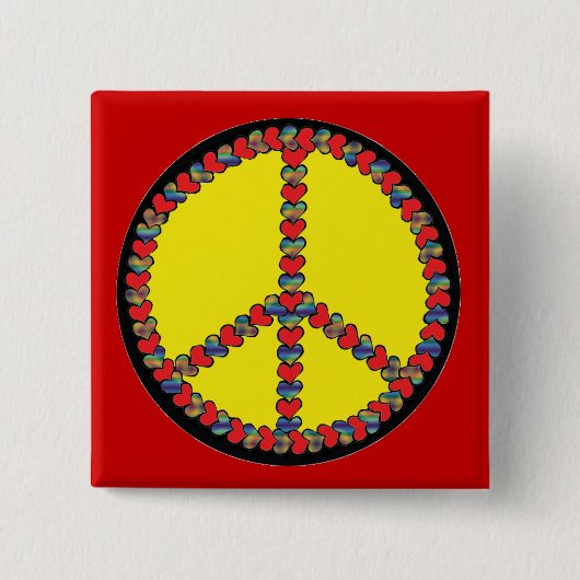 knop Peace Heart Square Vierkante Button 5,1 Cm (Voorkant)
