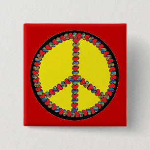 knop Peace Heart Square Vierkante Button 5,1 Cm