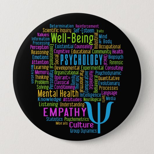 Knop PSYCHOLOGY Word Cloud Ronde Button 4,0 Cm (Voorkant)