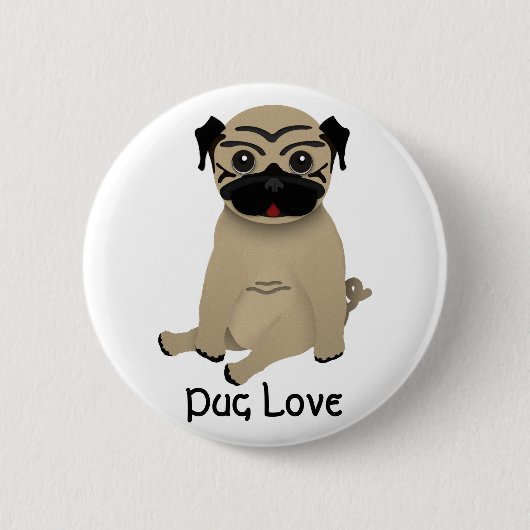 Knop Pug Love Ronde Button 5,7 Cm (Voorkant)