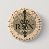Knop RN Nurse Caduceus Ronde Button 5,7 Cm (Voorkant)