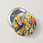 Knop Robin en narcissen Ronde Button 5,7 Cm (Voorkant /achterkant)