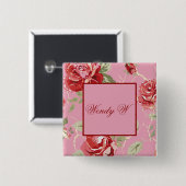 Knop rode rode rozenbloem vierkante button 5,1 cm (Voorkant /achterkant)