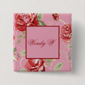 Knop rode rode rozenbloem vierkante button 5,1 cm (Voorkant)