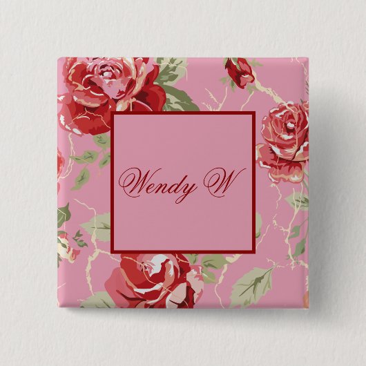 Knop rode rode rozenbloem vierkante button 5,1 cm (Voorkant)
