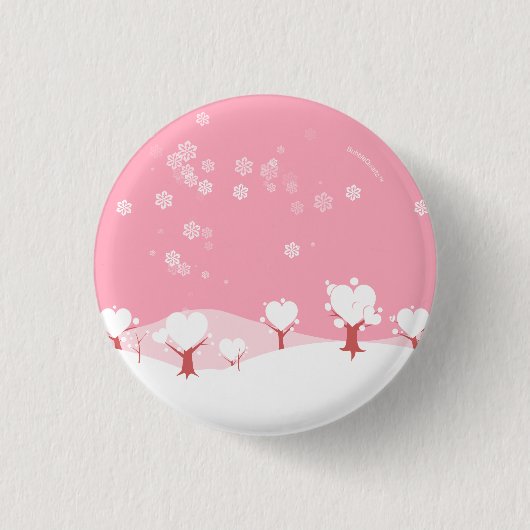 Knop Roze snowy-hartbomen Ronde Button 3,2 Cm (Voorkant)