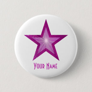 Knop Roze Star 'Jouw naam' wit Ronde Button 5,7 Cm