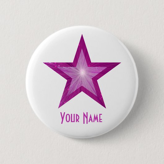 Knop Roze Star 'Jouw naam' wit Ronde Button 5,7 Cm (Voorkant)