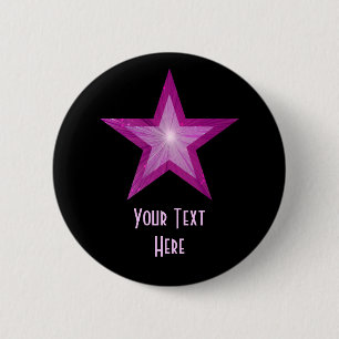 Knop Roze Star 'Jouw tekst' zwart Ronde Button 5,7 Cm