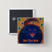 Knop Scary Cat Blue "Jouw tekst" Vierkante Button 5,1 Cm (Voorkant /achterkant)