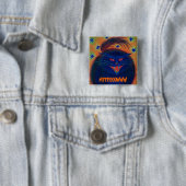 Knop Scary Cat Blue 'MEEEOOWW!' Vierkante Button 5,1 Cm (In situ)