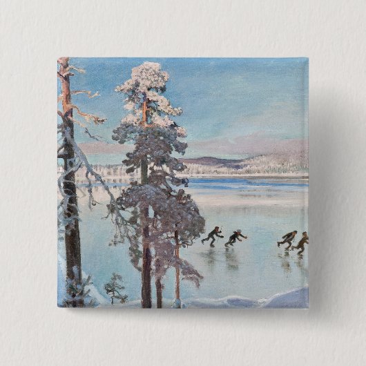 Knop Skaters van Gallen-Kallela Vierkante Button 5,1 Cm (Voorkant)