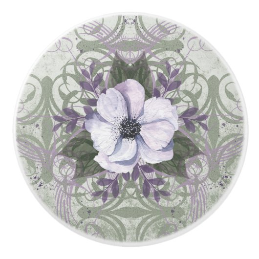 Knop Trekken in Sage en Lavendel Floral Design (Voorkant)