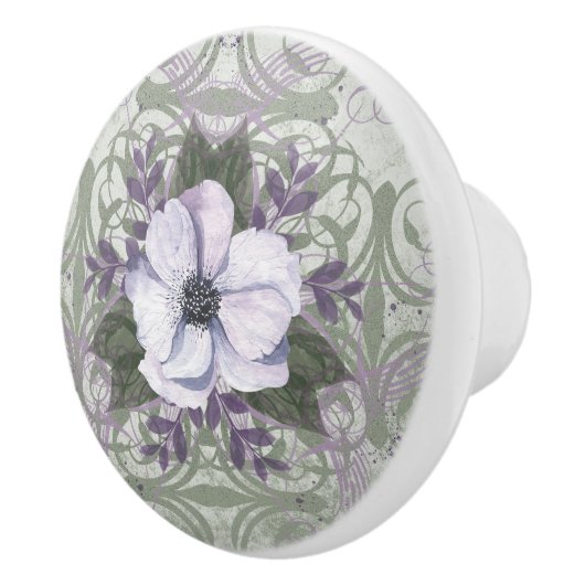 Knop Trekken in Sage en Lavendel Floral Design (Rechts)