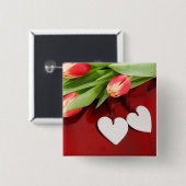Knop Tulpen en hart Vierkante Button 5,1 Cm (Voorkant /achterkant)
